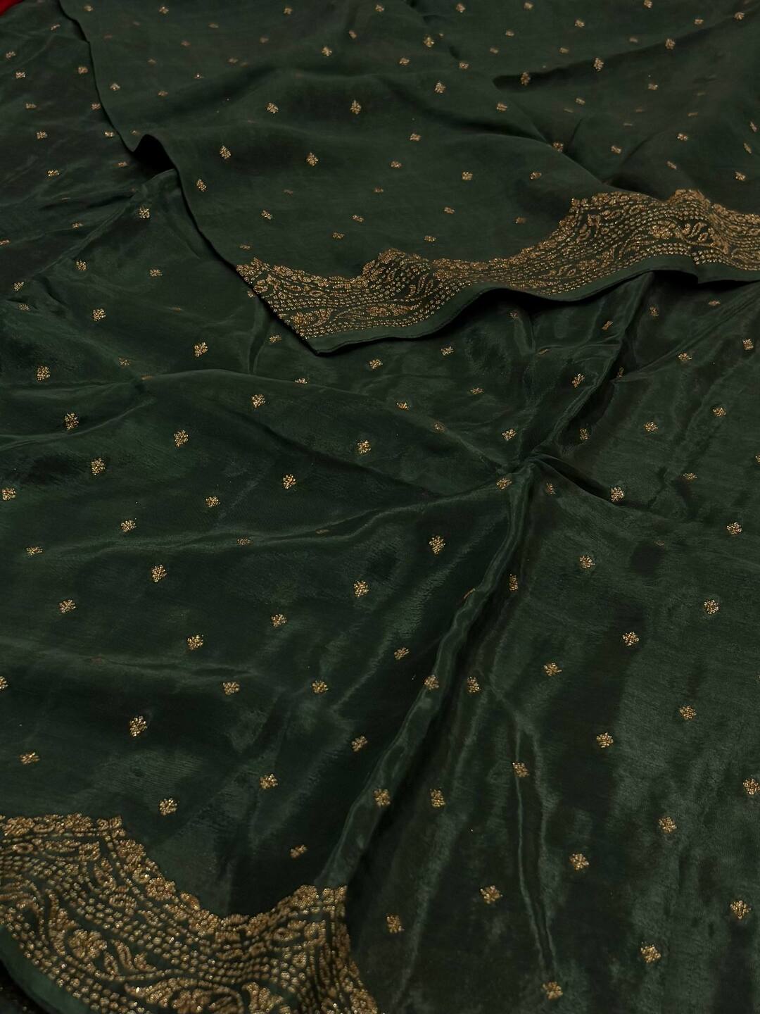 Emerald Green Satin Silk Saree