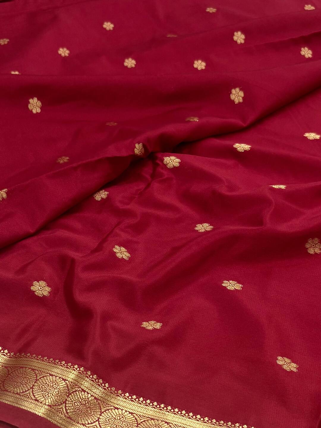 Cherry Red Semi Mysore Saree