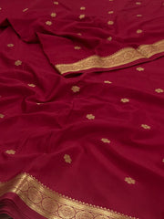 Cherry Red Semi Mysore Saree
