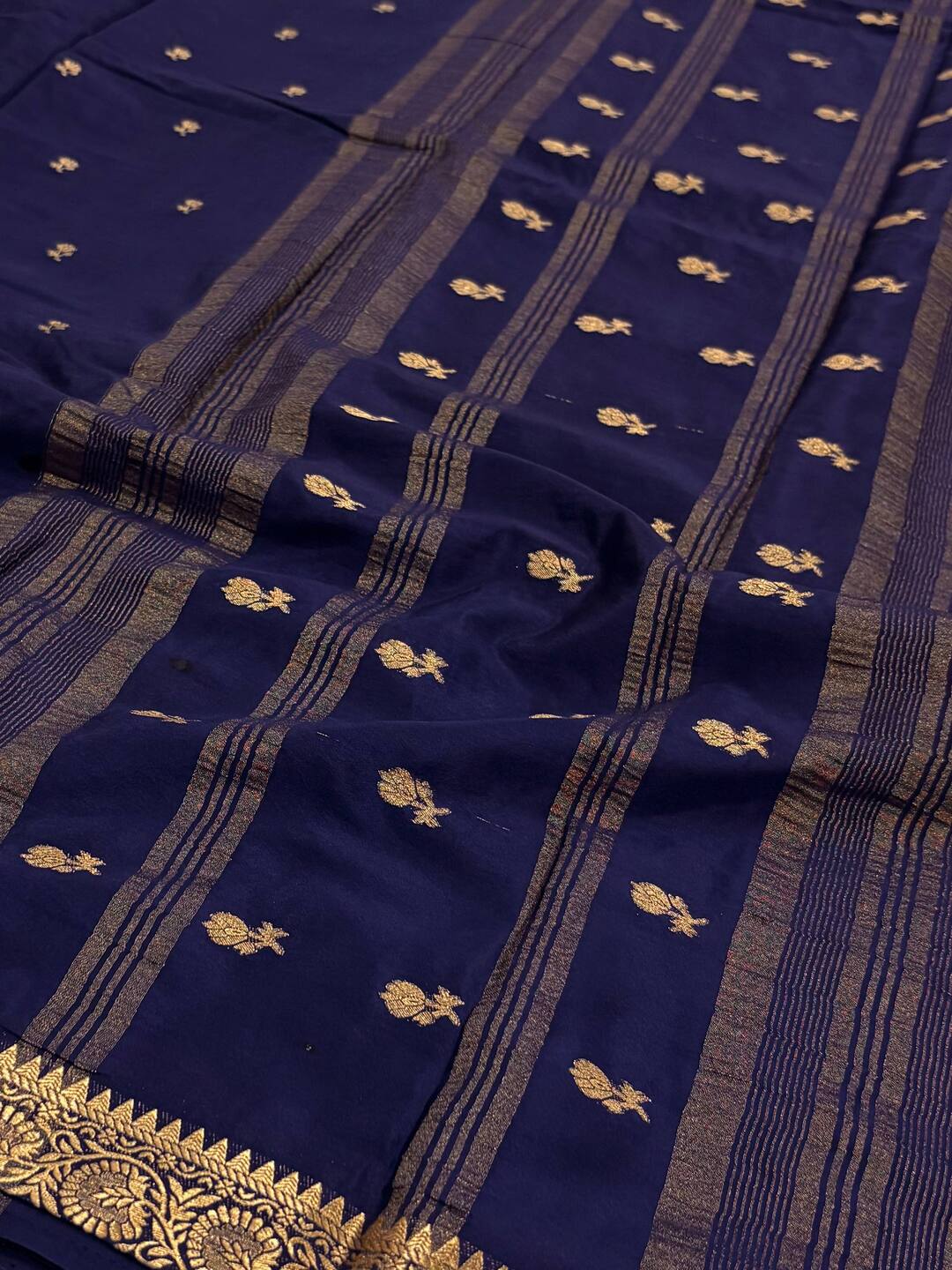 Navy Blue Semi Mysore Saree