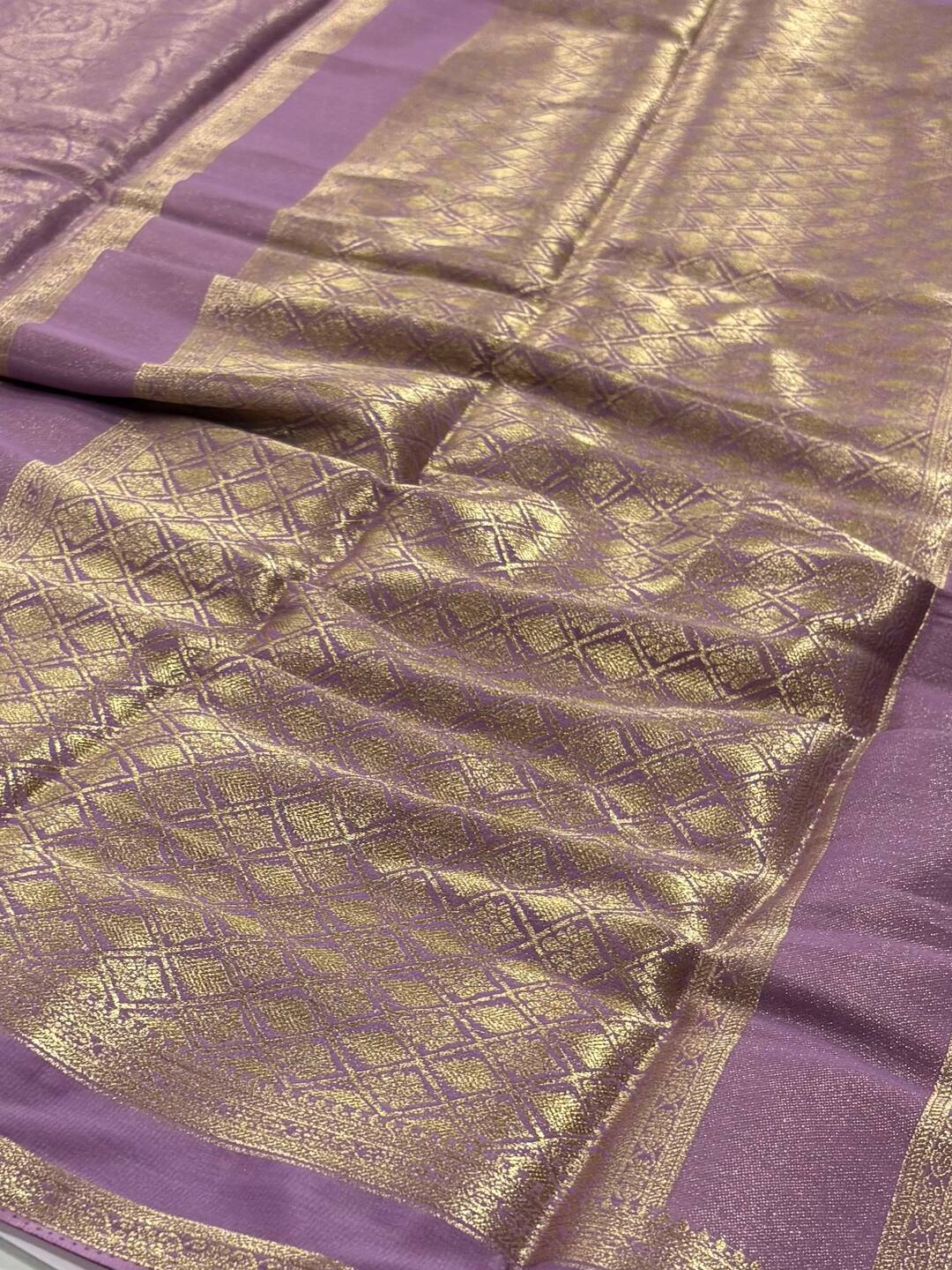 Lavender Purple Chiffon Silk Saree