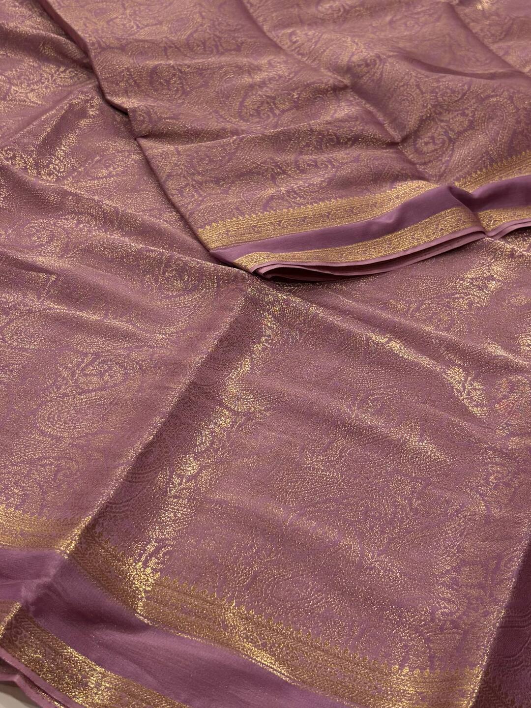 Lavender Purple Chiffon Silk Saree
