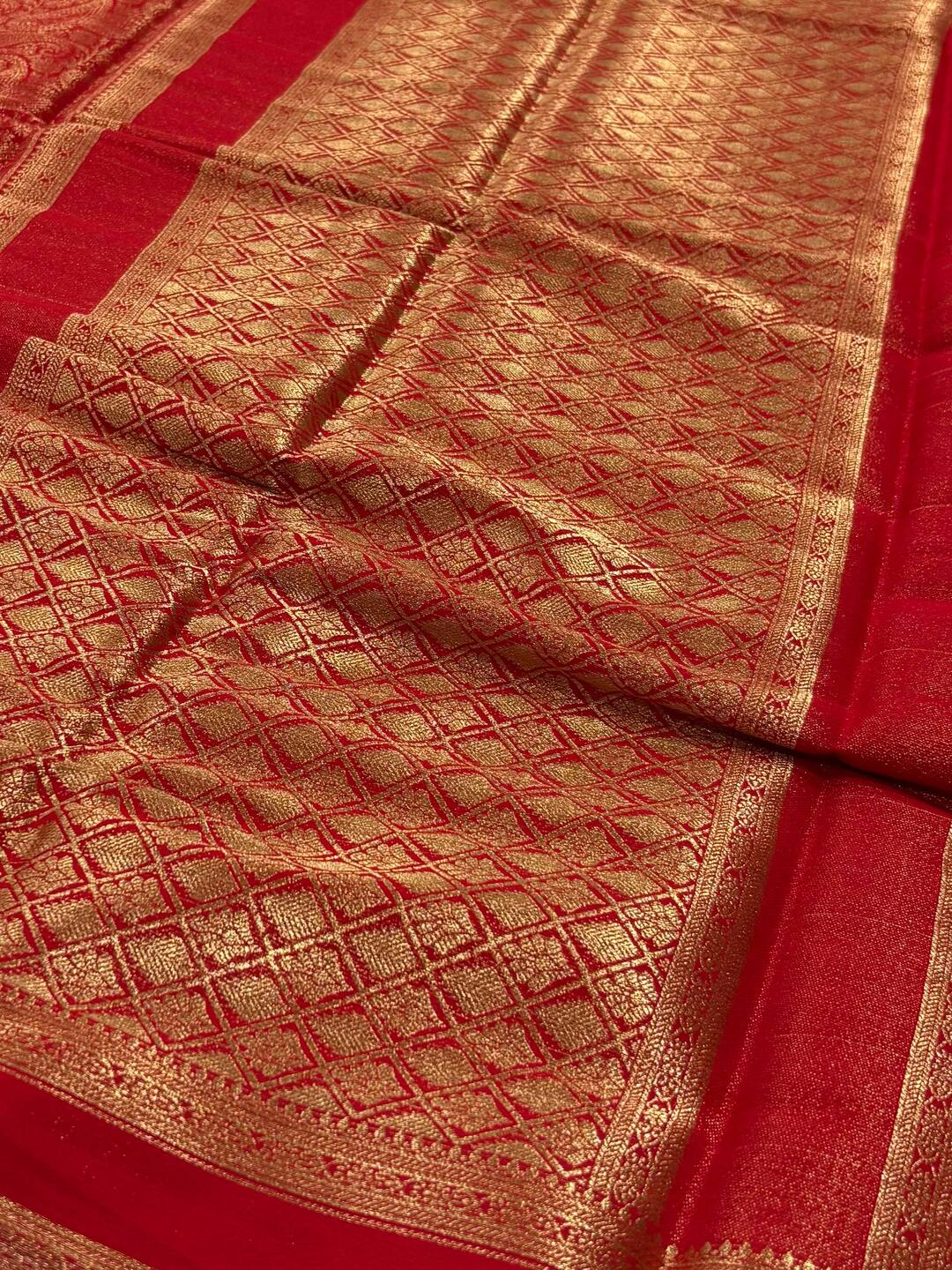 Chili Red Chiffon Silk Saree