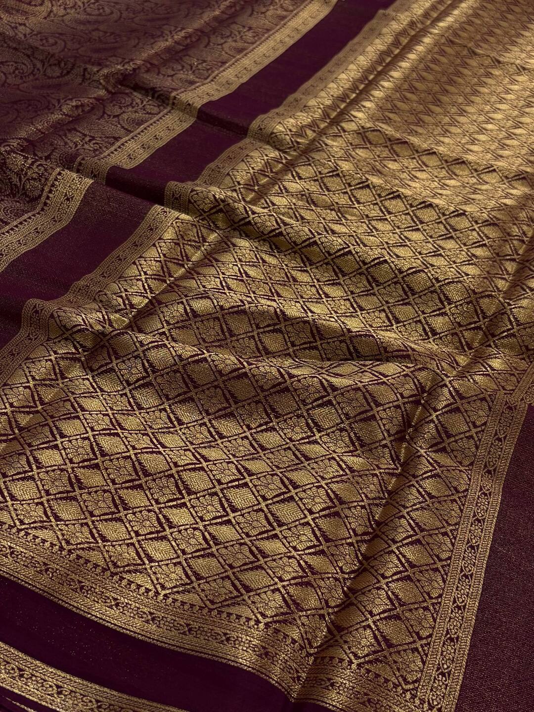 Wine Purple Chiffon Silk Saree