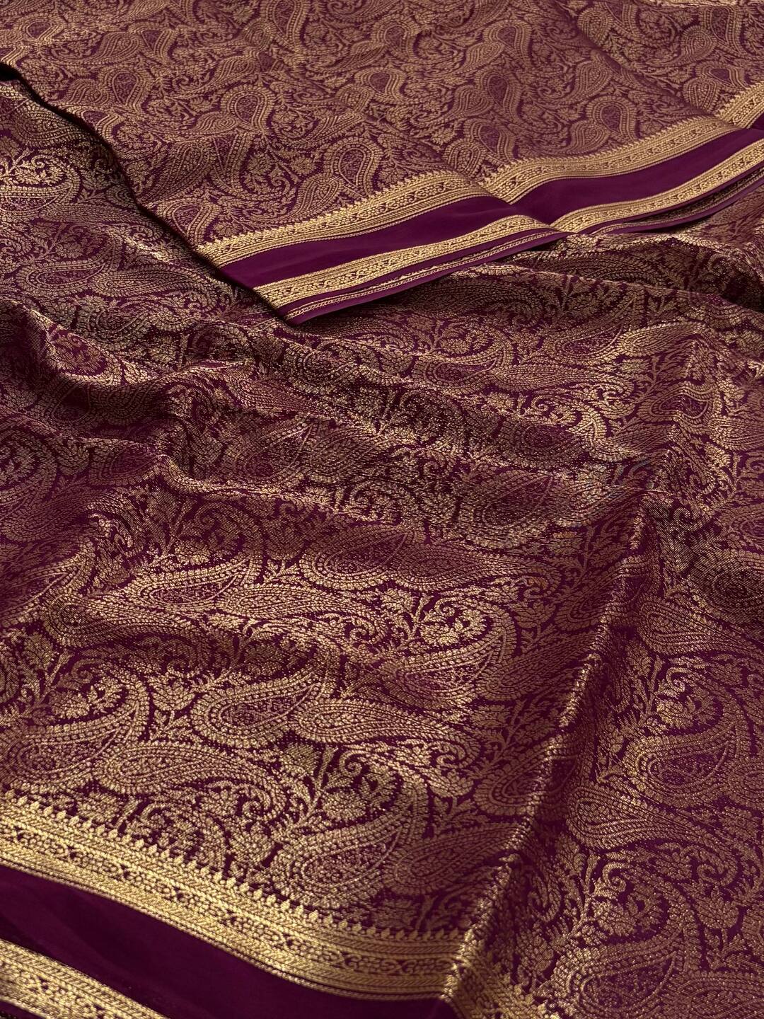 Wine Purple Chiffon Silk Saree