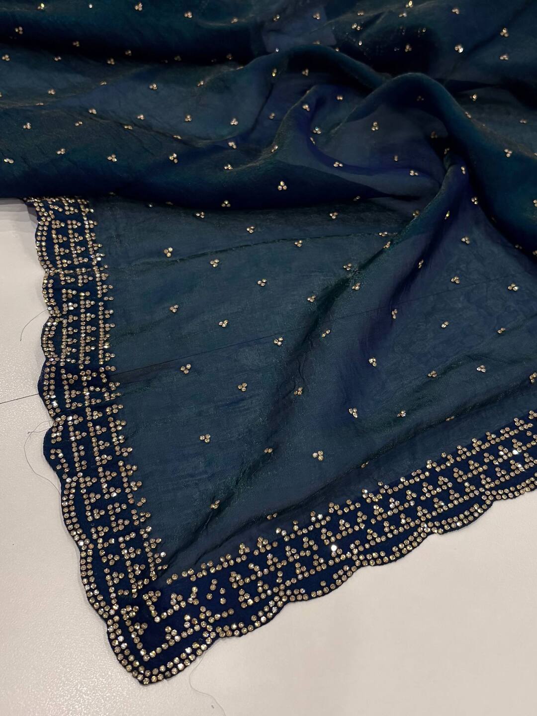 Teal Blue Georgette Silk Saree
