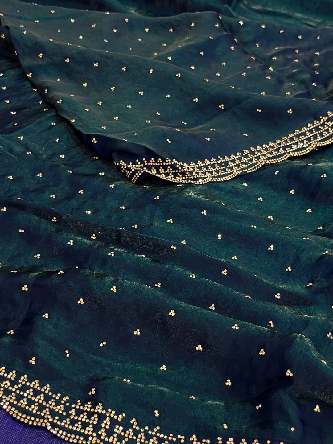 Teal Blue Georgette Silk Saree