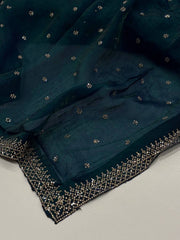 Teal Blue Georgette Silk Saree
