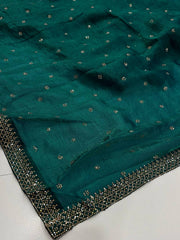 Teal Green Georgette Silk Saree