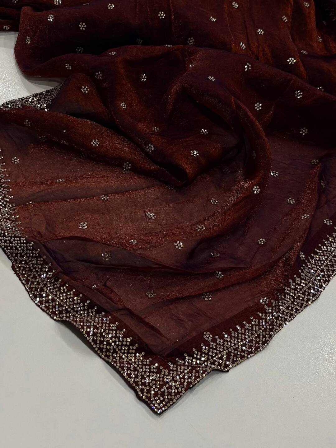 Golden Brown Georgette Silk Saree