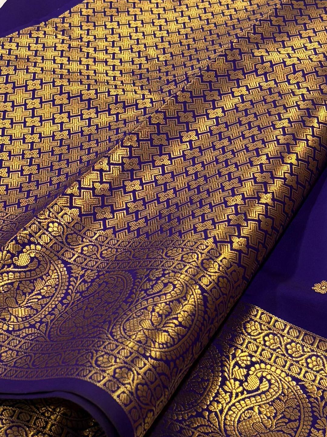 Dual Tone Royal Blue Cotton Silk Saree