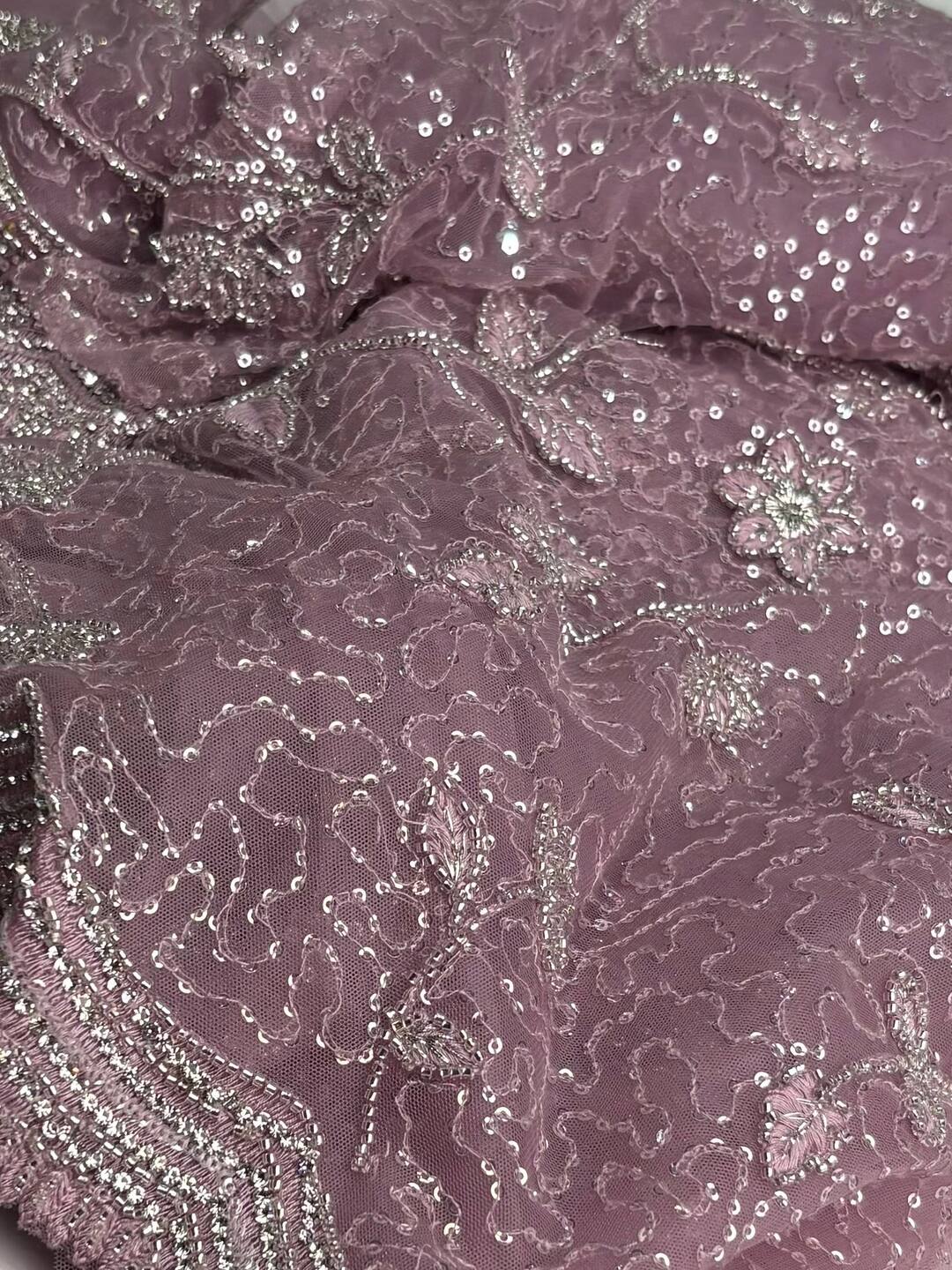 Mauve Purple Floral Georgette Net Silk Saree