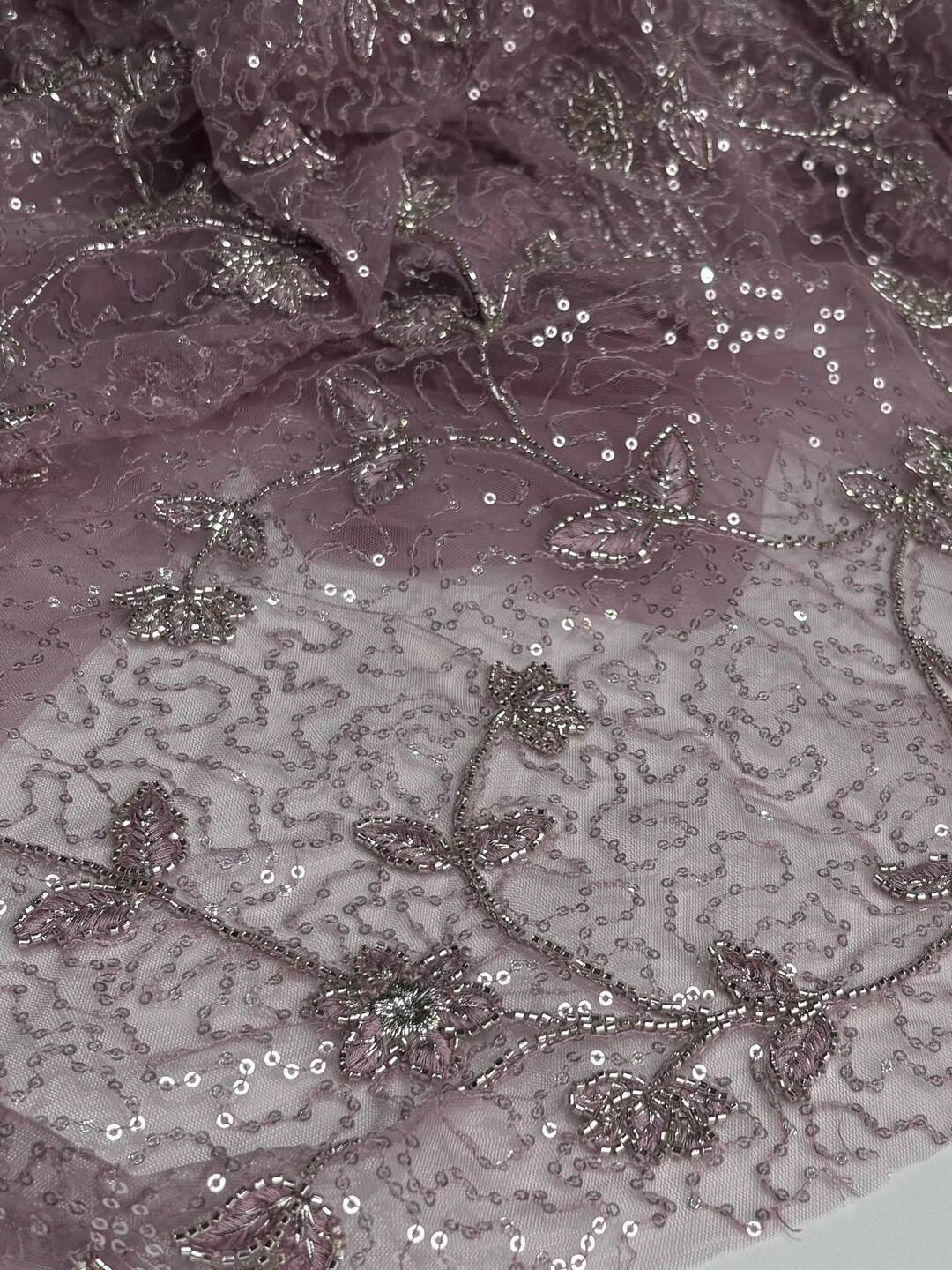 Mauve Purple Floral Georgette Net Silk Saree
