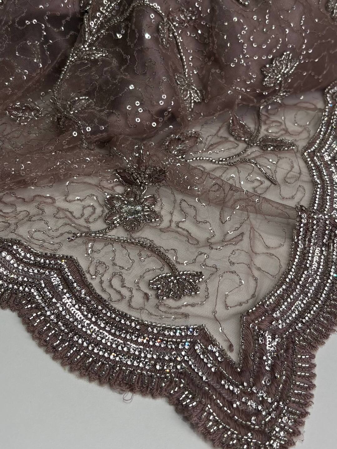 Dusty Purple Floral Georgette Net Silk Saree