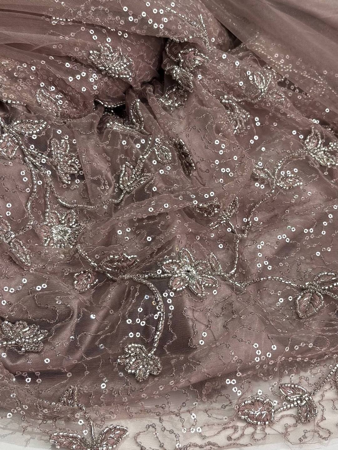 Dusty Purple Floral Georgette Net Silk Saree