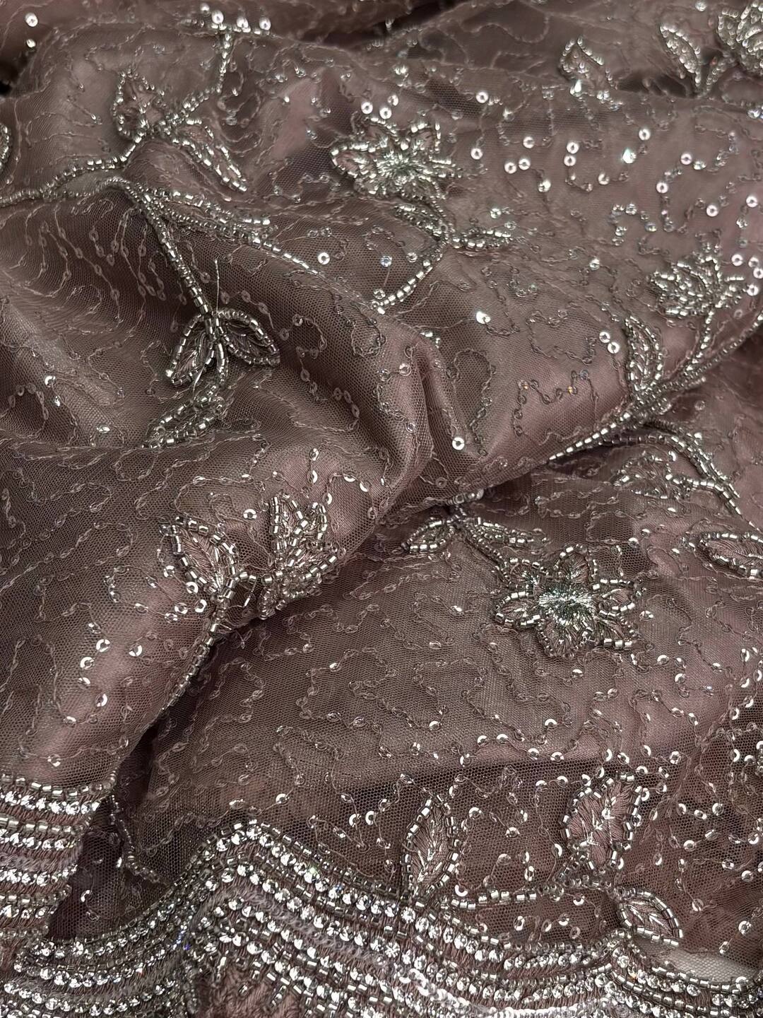 Dusty Purple Floral Georgette Net Silk Saree