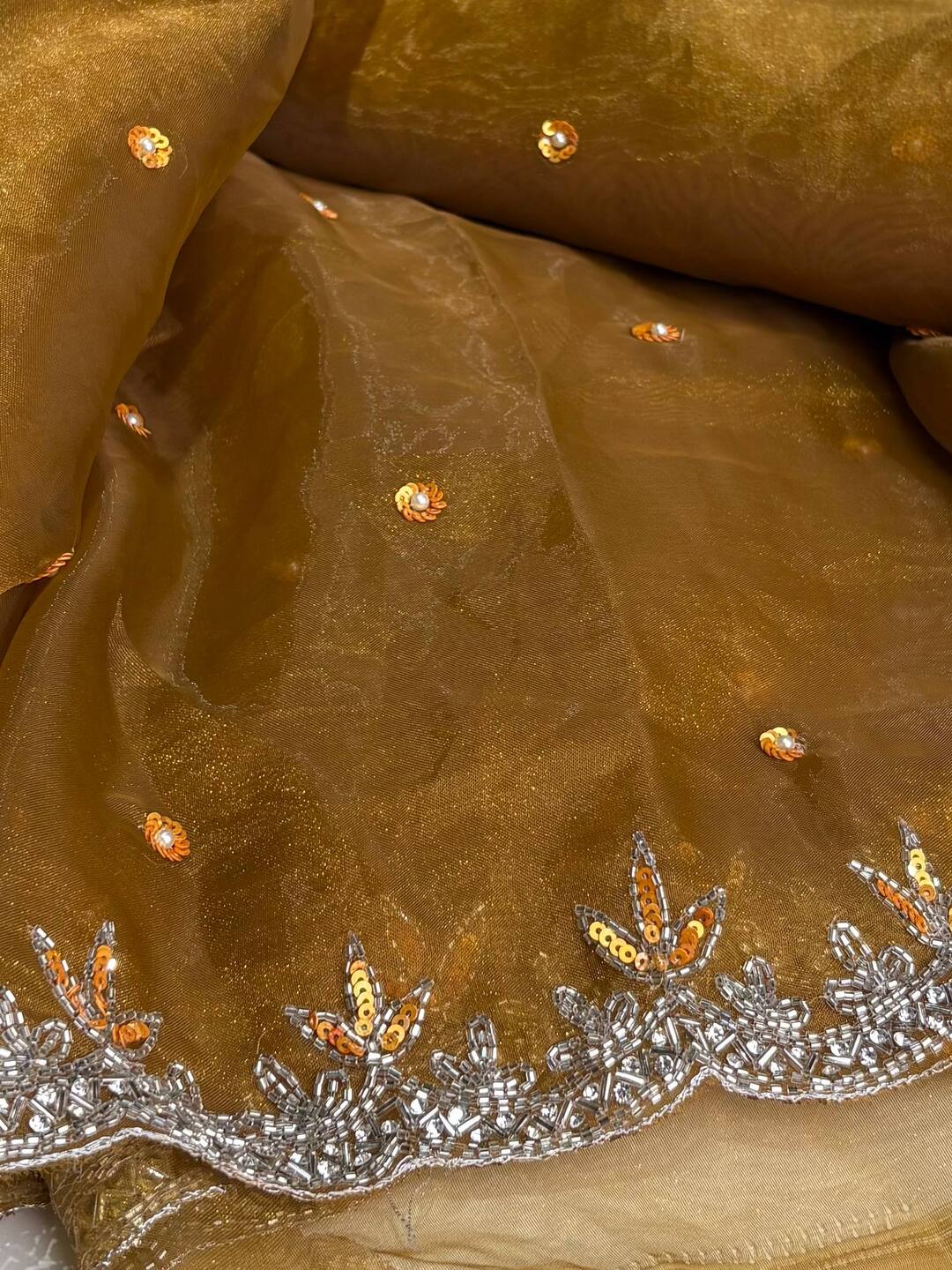 Golden Brown Georgette Silk Saree