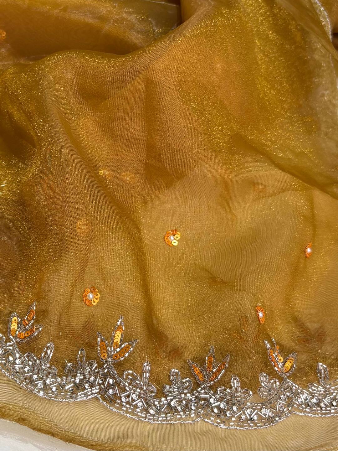 Golden Brown Georgette Silk Saree
