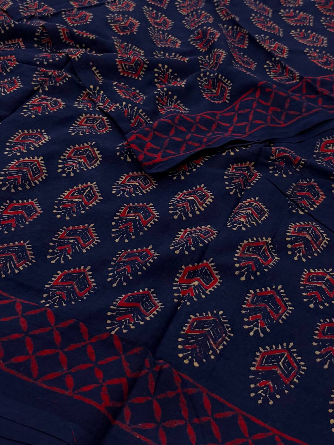 Navy Blue Printed Soft Cotton Saree
