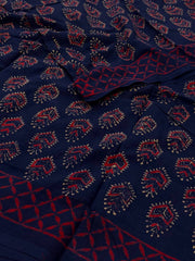 Navy Blue Printed Soft Cotton Saree