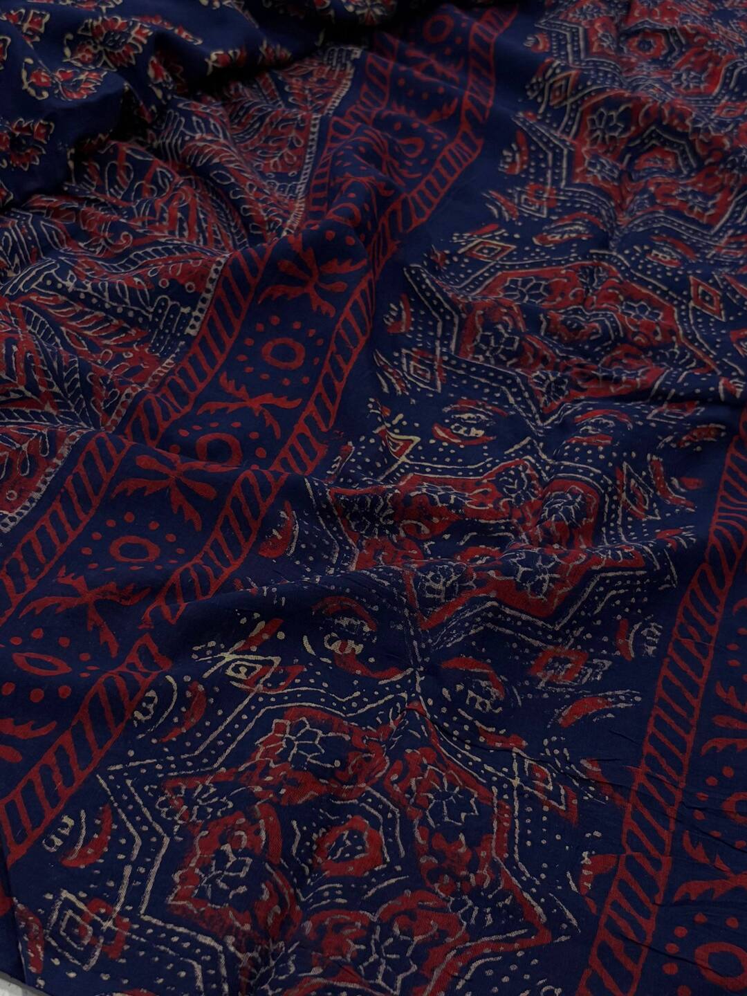 Navy Blue Printed Soft Cotton Saree