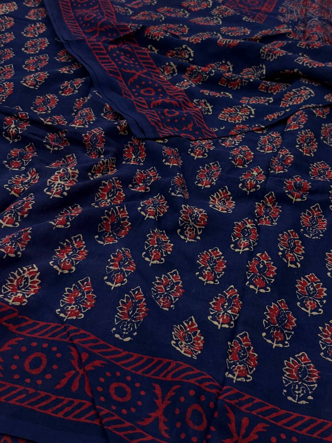 Navy Blue Printed Soft Cotton Saree