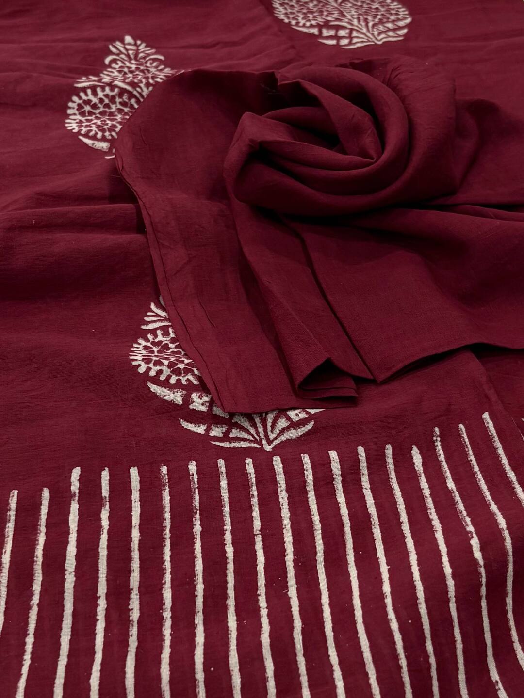 Maroon Printed Soft Cotton Saree