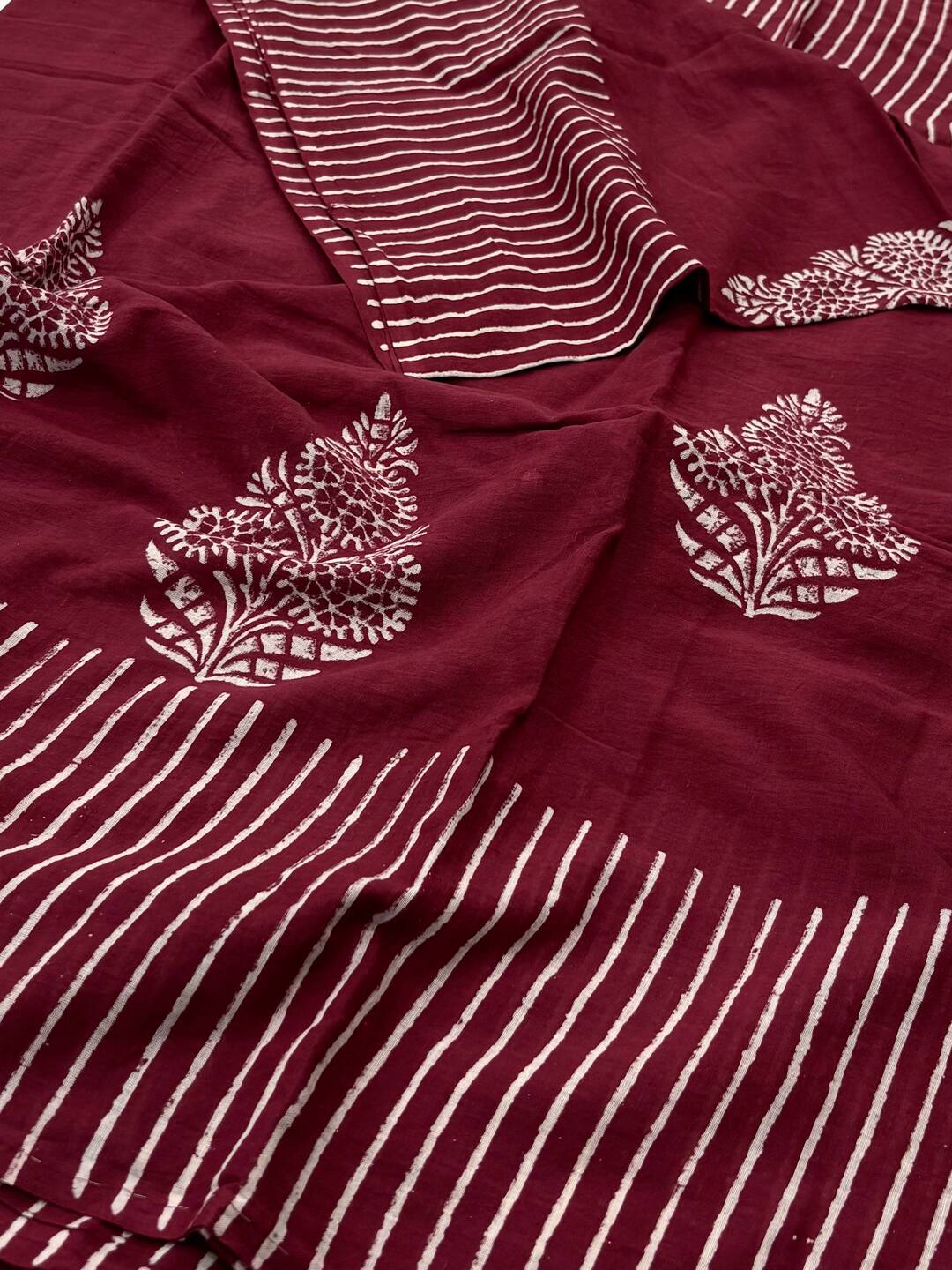Maroon Printed Soft Cotton Saree