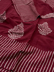 Maroon Printed Soft Cotton Saree