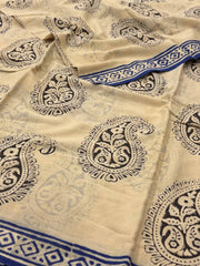 Off White Printed Soft Cotton Saree
