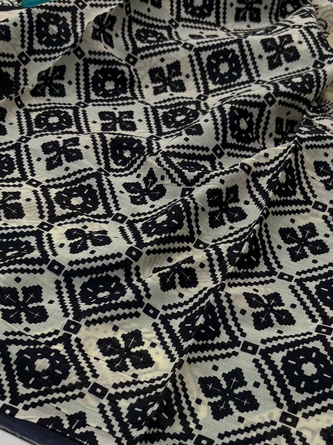 Off White Printed Soft Cotton Saree