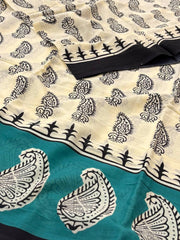 Off White Printed Soft Cotton Saree