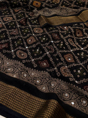 Black Printed Georgette Saree with Mirror Work