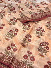 Peach Printed Georgette Saree with Mirror Work