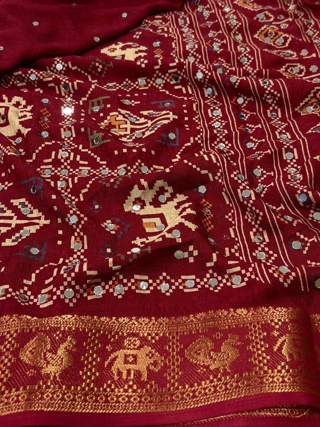Red Georgette Saree with Mirror Work