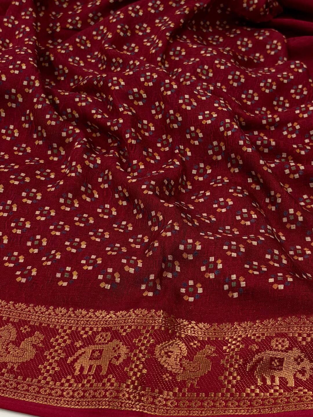 Red Georgette Saree with Mirror Work