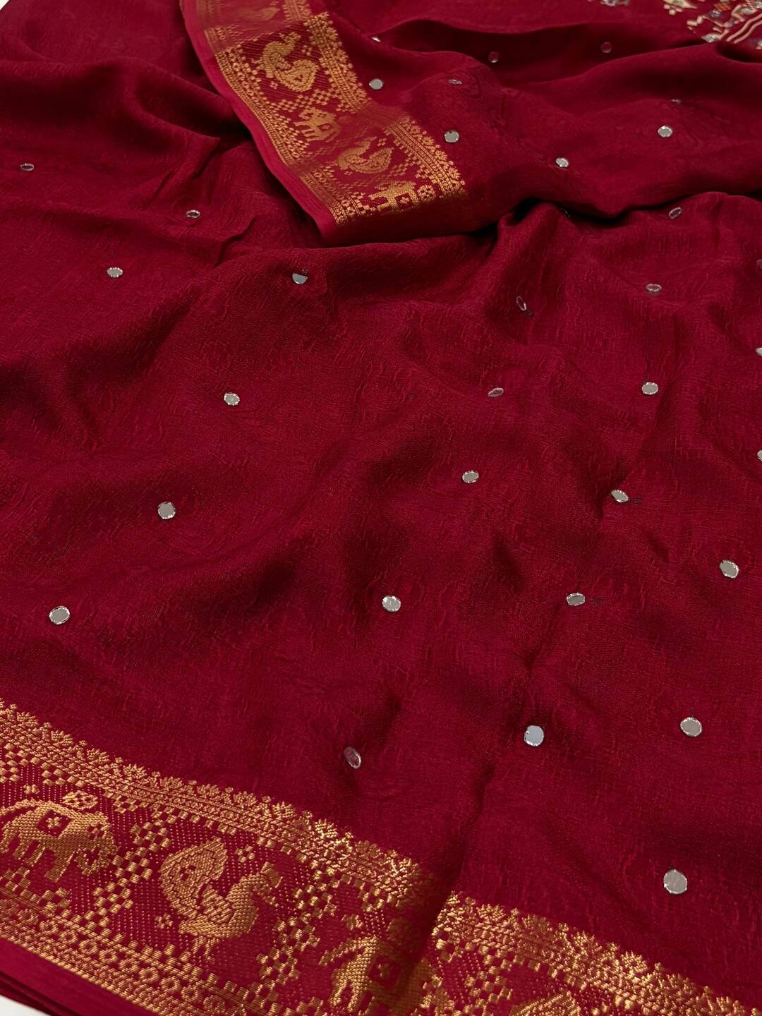 Red Georgette Saree with Mirror Work