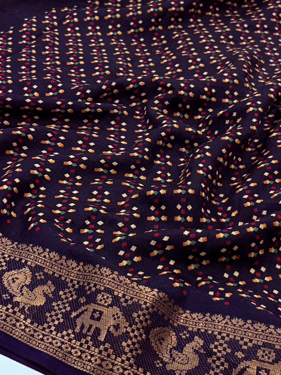 Deep Purple Georgette Saree with Mirror Work
