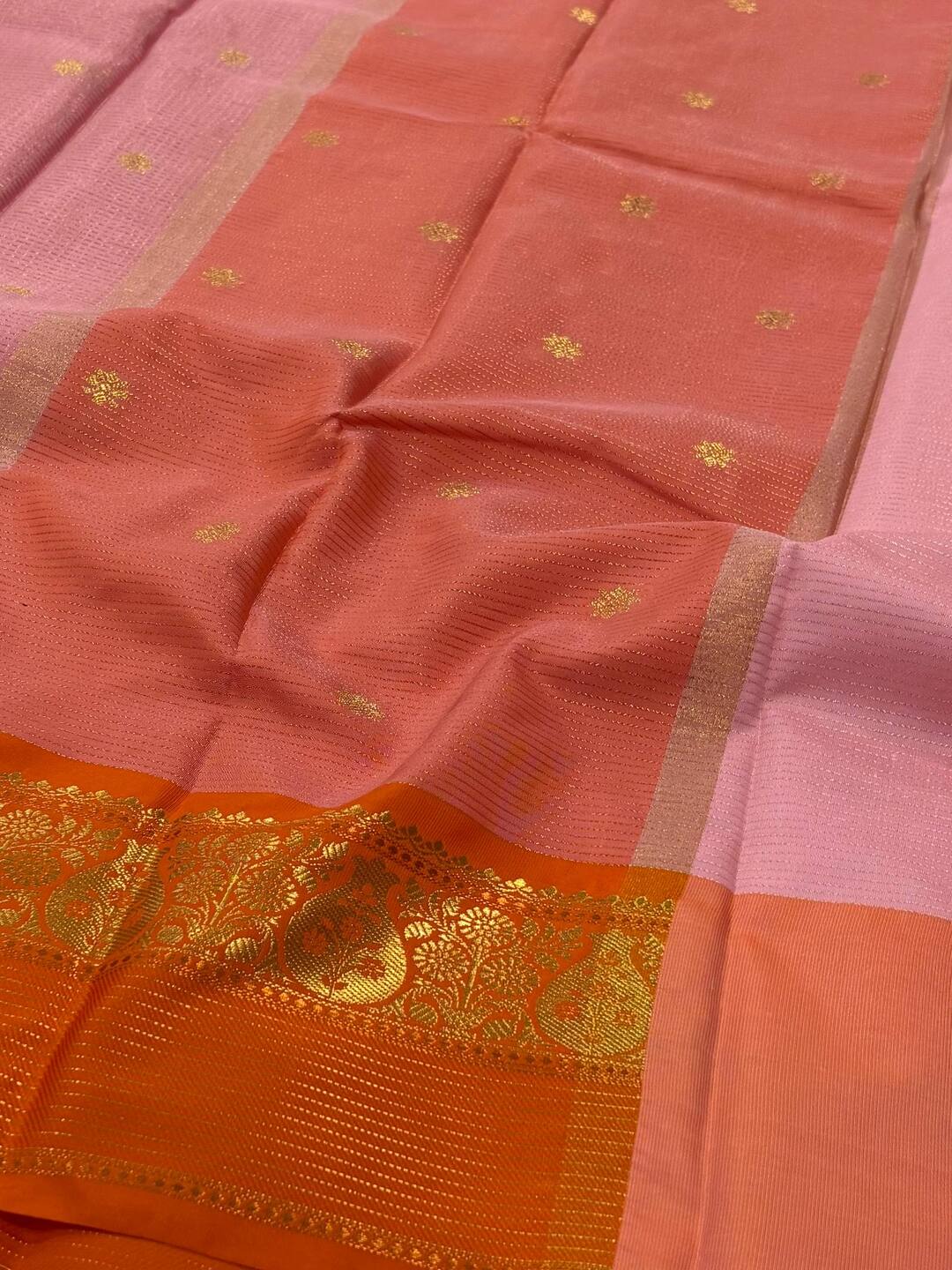 Baby Pink Checked Banaras Cotton Silk Saree