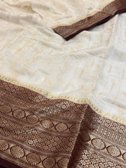 Off White Banaras Cotton Silk Saree