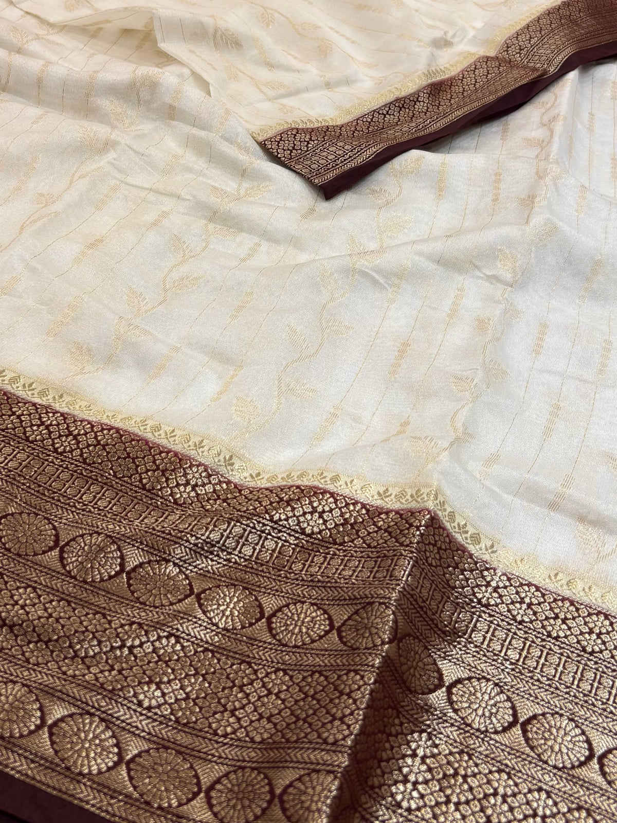 Off White Banaras Cotton Silk Saree