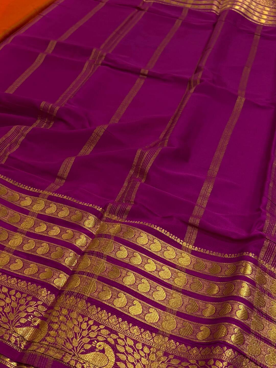 Orange Semi Mysore Silk Saree