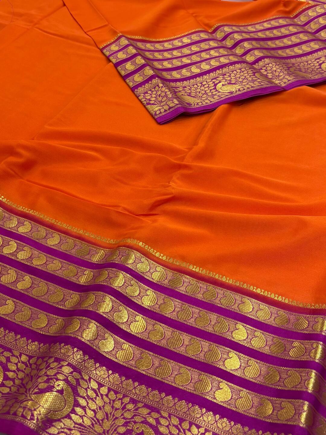 Orange Semi Mysore Silk Saree