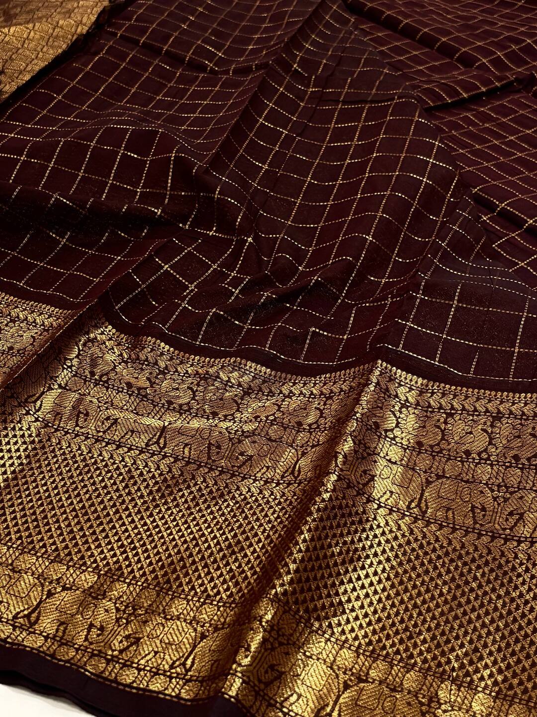 Deep Maroon Checked Kanchi Cotton Saree