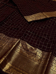 Deep Maroon Checked Kanchi Cotton Saree
