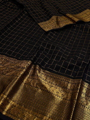 Black Checked Kanchi Cotton Saree