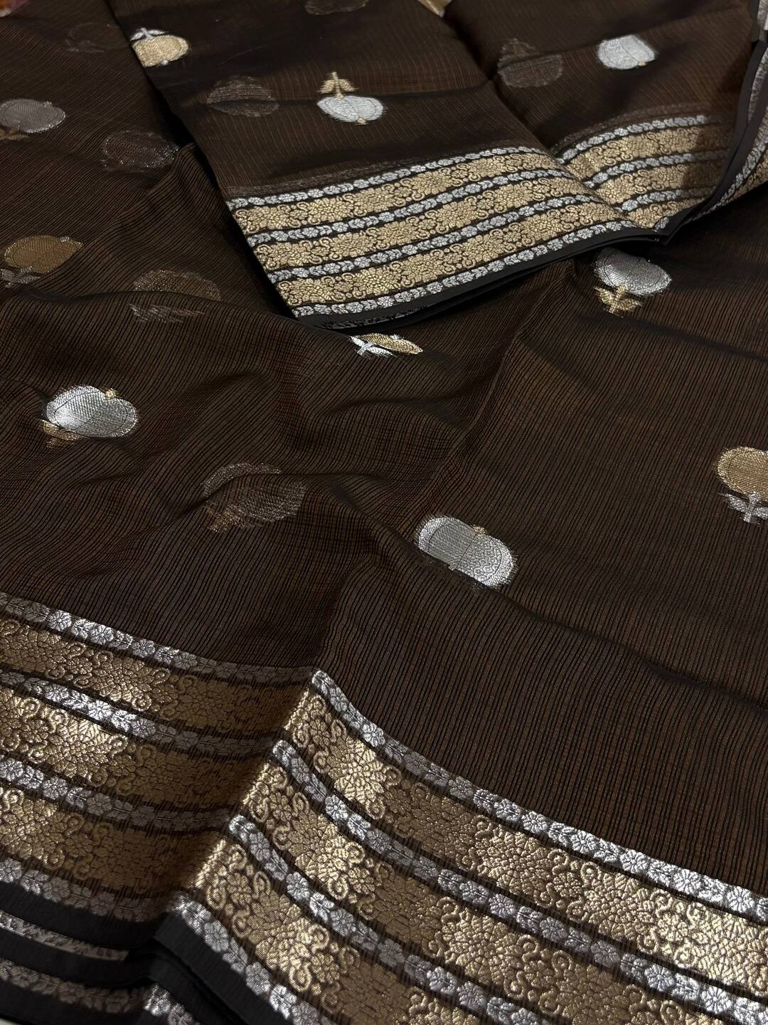 Dark Brown Soft Cotton Saree