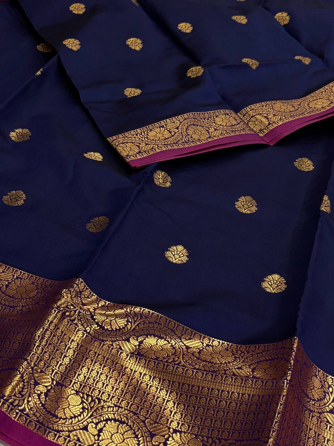 Navy Blue Cotton Silk Saree