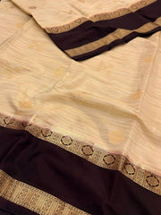 Beige With Black Border Semi Mysore Saree