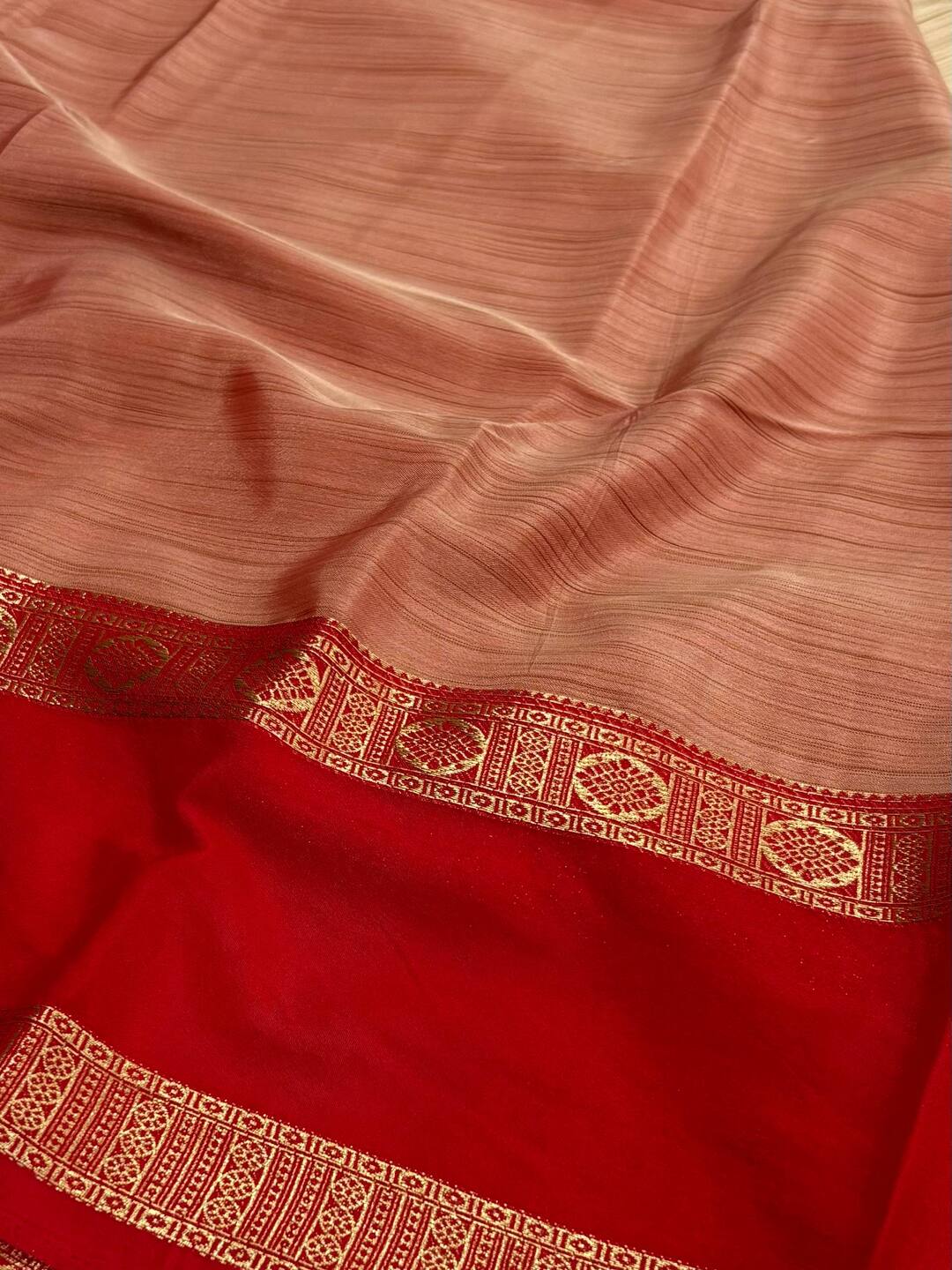 Beige With Red Border Semi Mysore Saree